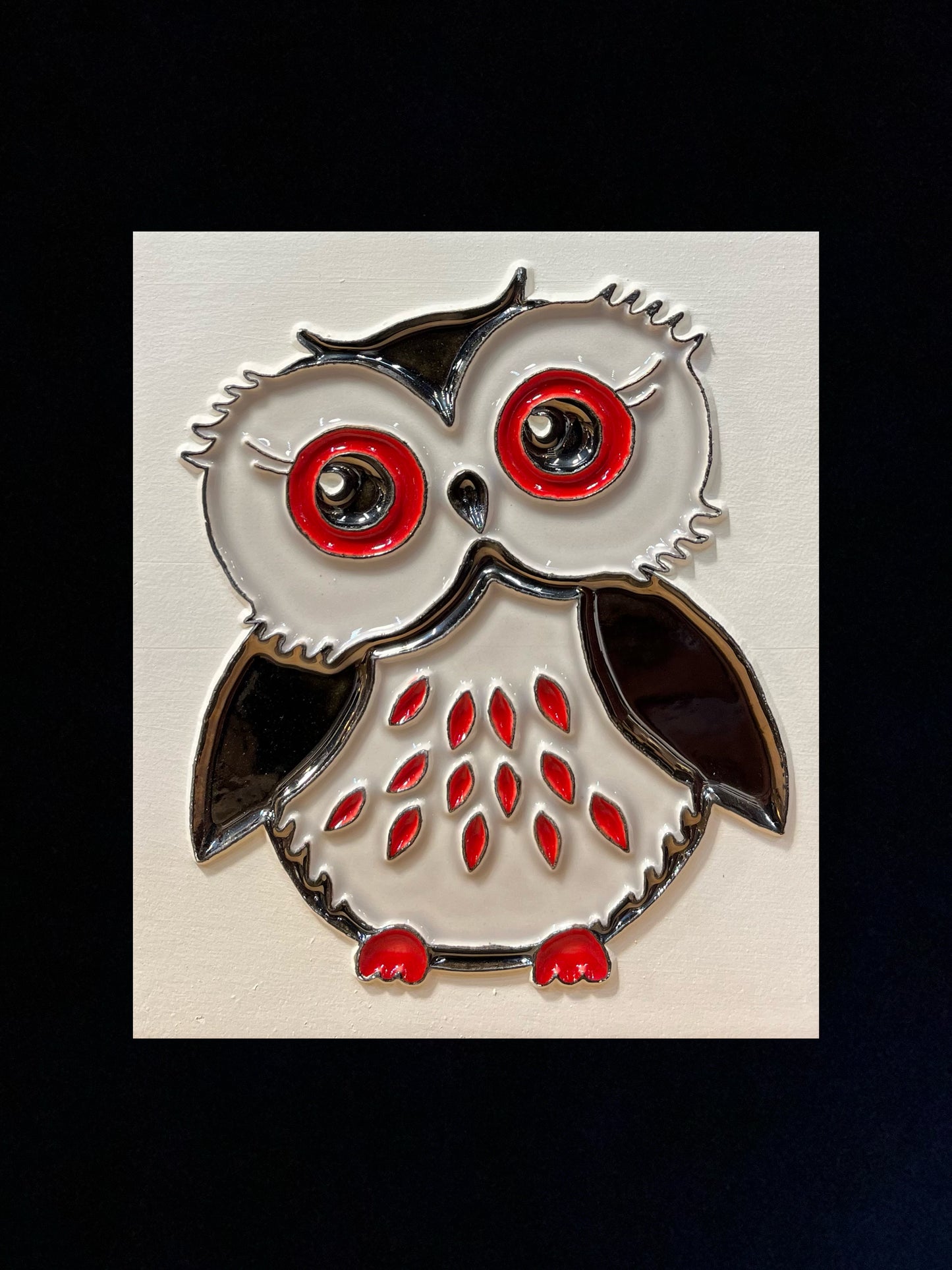 Tableau diffuseur d'huiles essentielles "chouette sans or rouge"