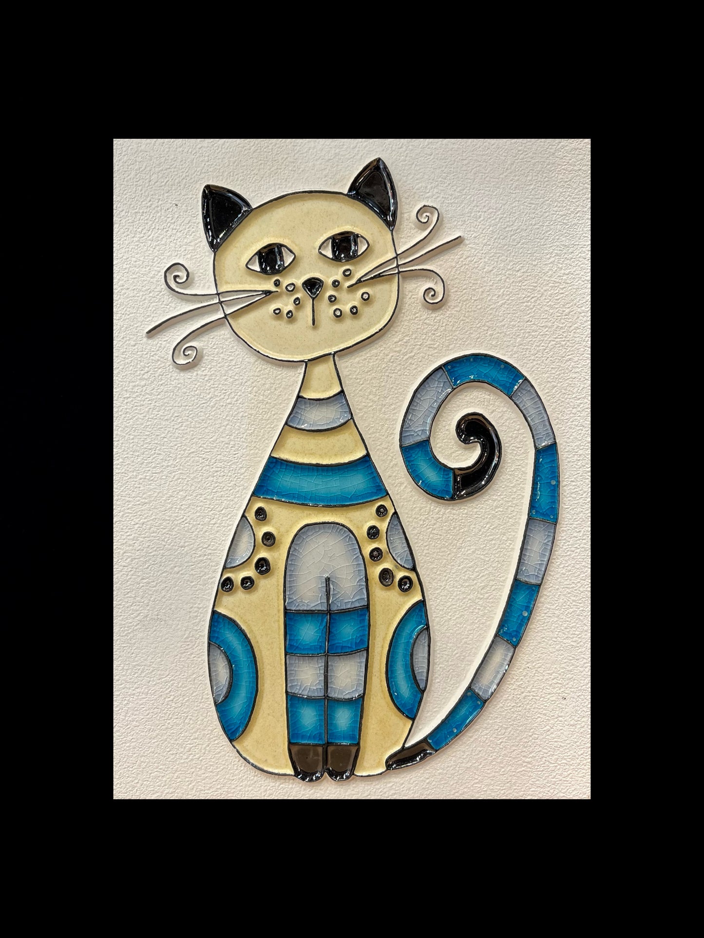 Tableau diffuseur d'huiles essentielles "chat bleu aigue marine sans or Grand"