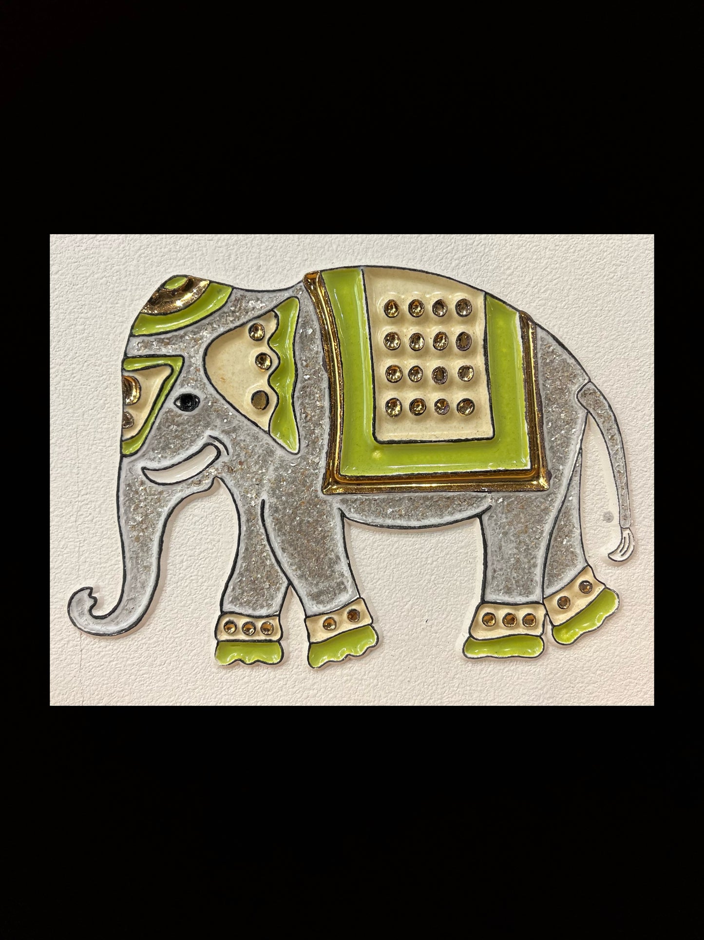 Tableau diffuseur d'huiles essentielles "Éléphant indien vert doré"