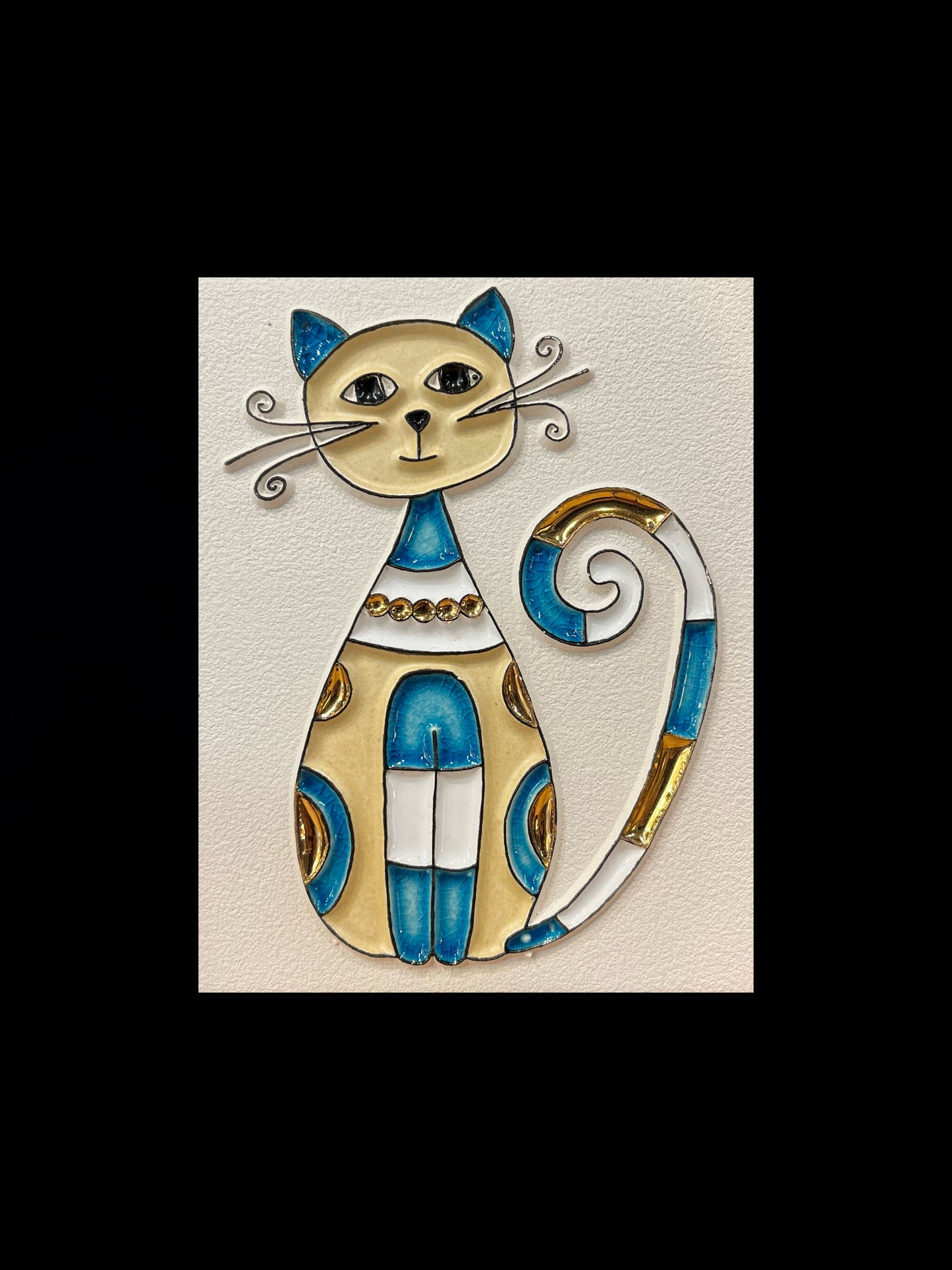 Tableau diffuseur d'huiles essentielles "chat bleu aigue marine doré"