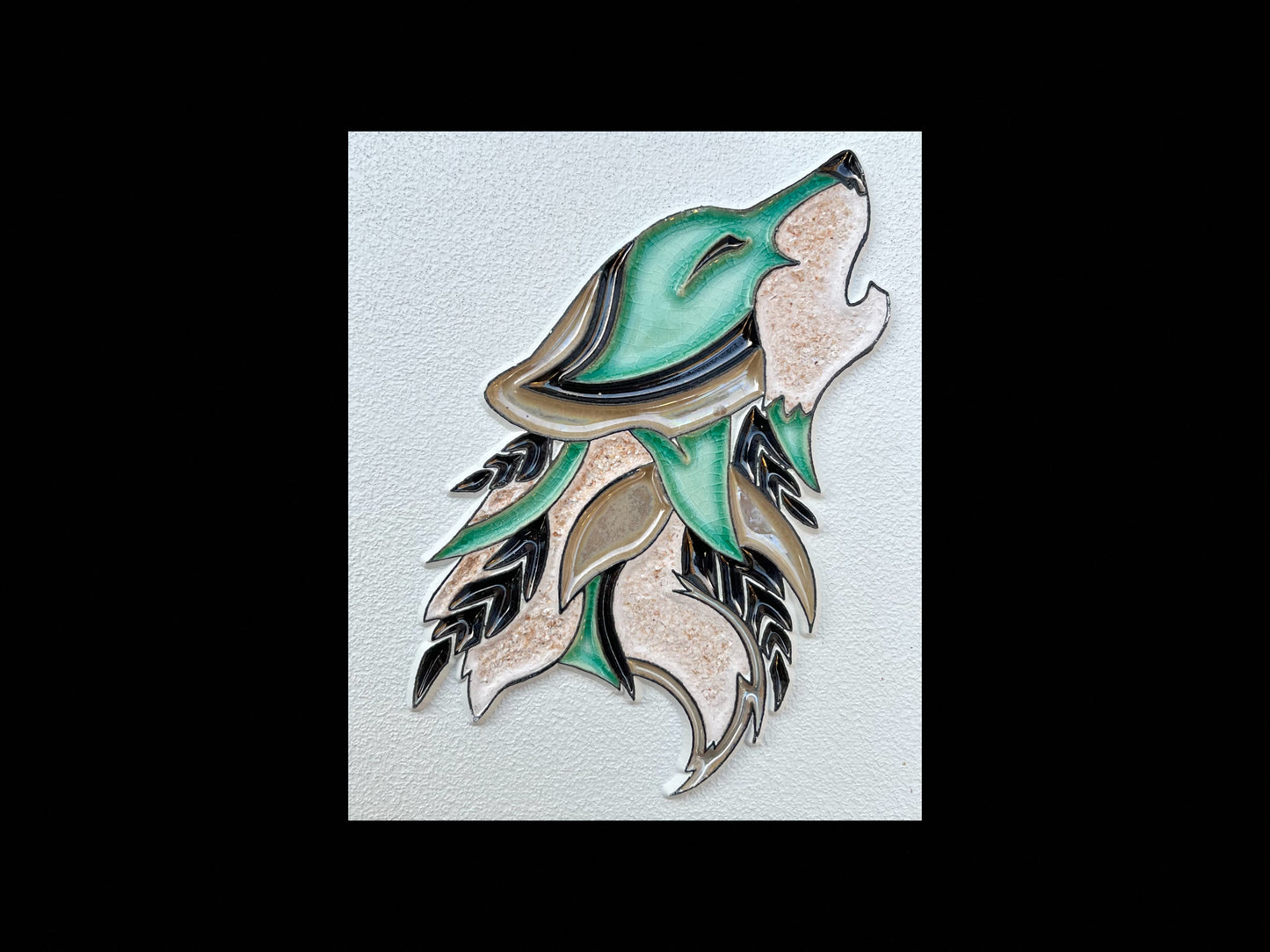 Tableau diffuseur d'huiles essentielles "Loup couleur vert d'eau"