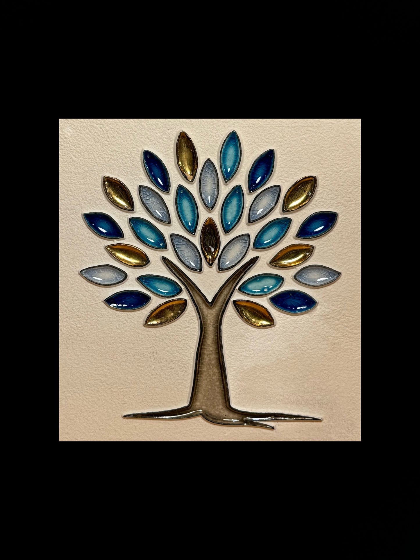 Tableau diffuseur d'huiles essentielles "Arbre de vie doré sans racines bleu"