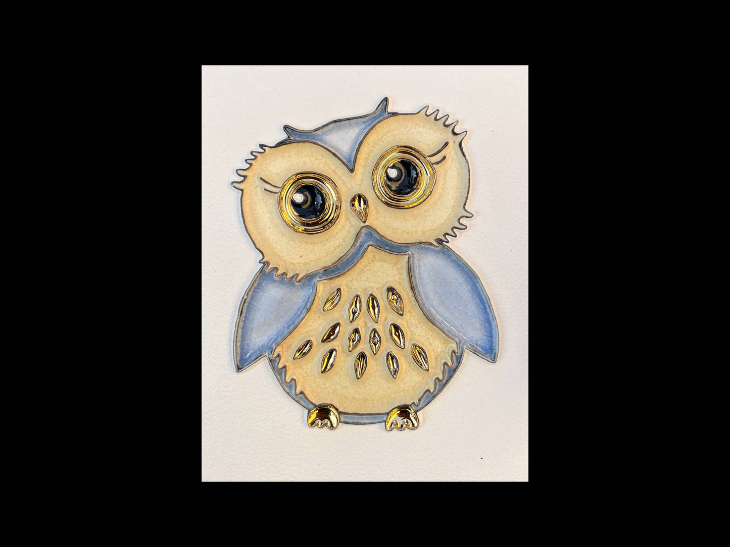 Tableau diffuseur d'huiles essentielles "Chouette dorée bleu céleste"