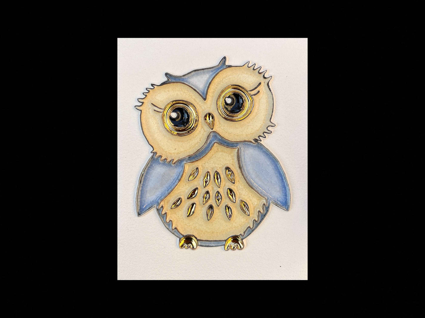 Tableau diffuseur d'huiles essentielles "Chouette dorée bleu céleste"