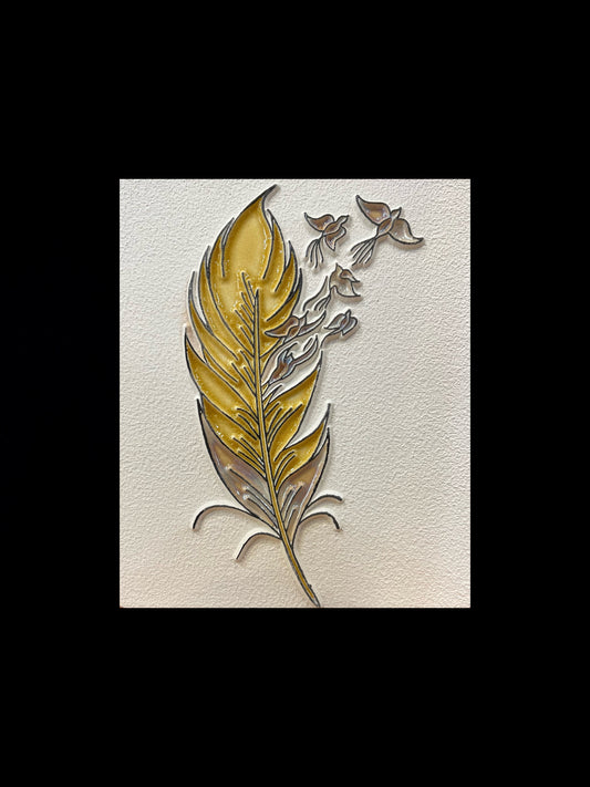 Tableau diffuseur d'huiles essentielles "Plume jaune"