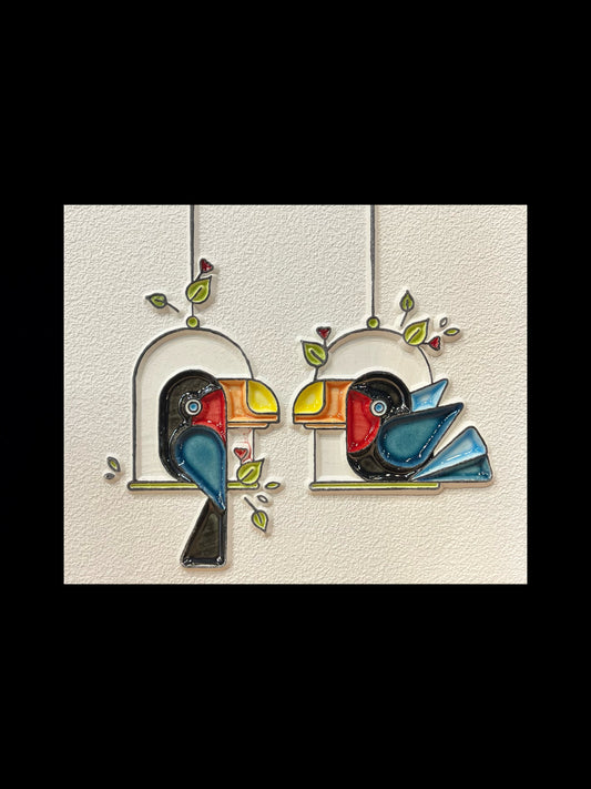 Tableau diffuseur d'huiles essentielles "Couple Toucan multi-couleurs"