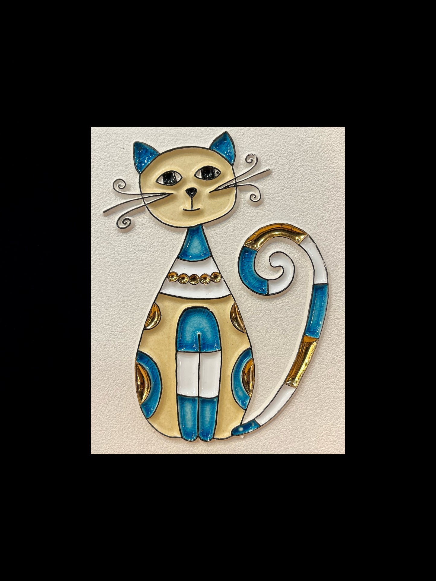 Essential oil diffuser painting "golden aquamarine blue cat"