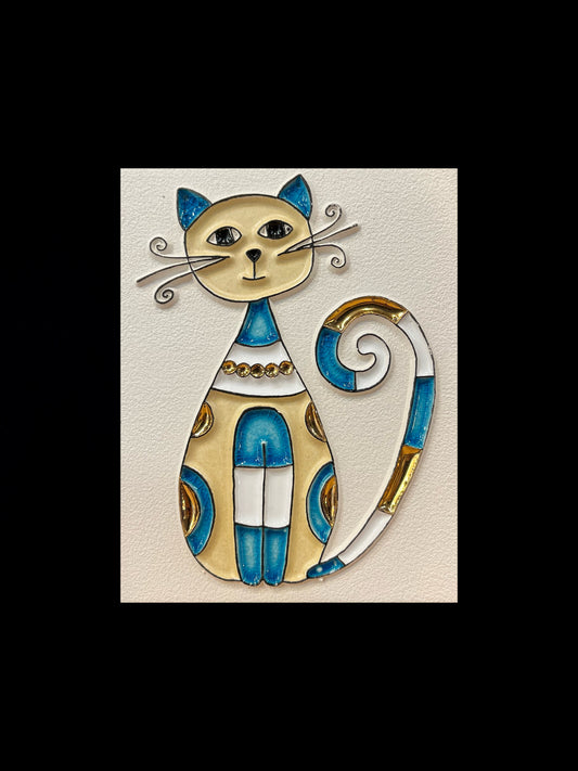 Essential oil diffuser painting "golden aquamarine blue cat"