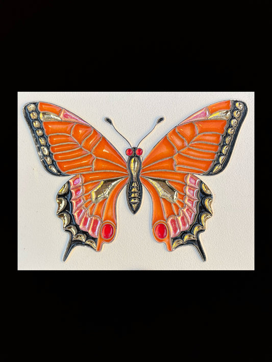 Tableau diffuseur d'huiles essentielles "Papillon Machaon orange doré"