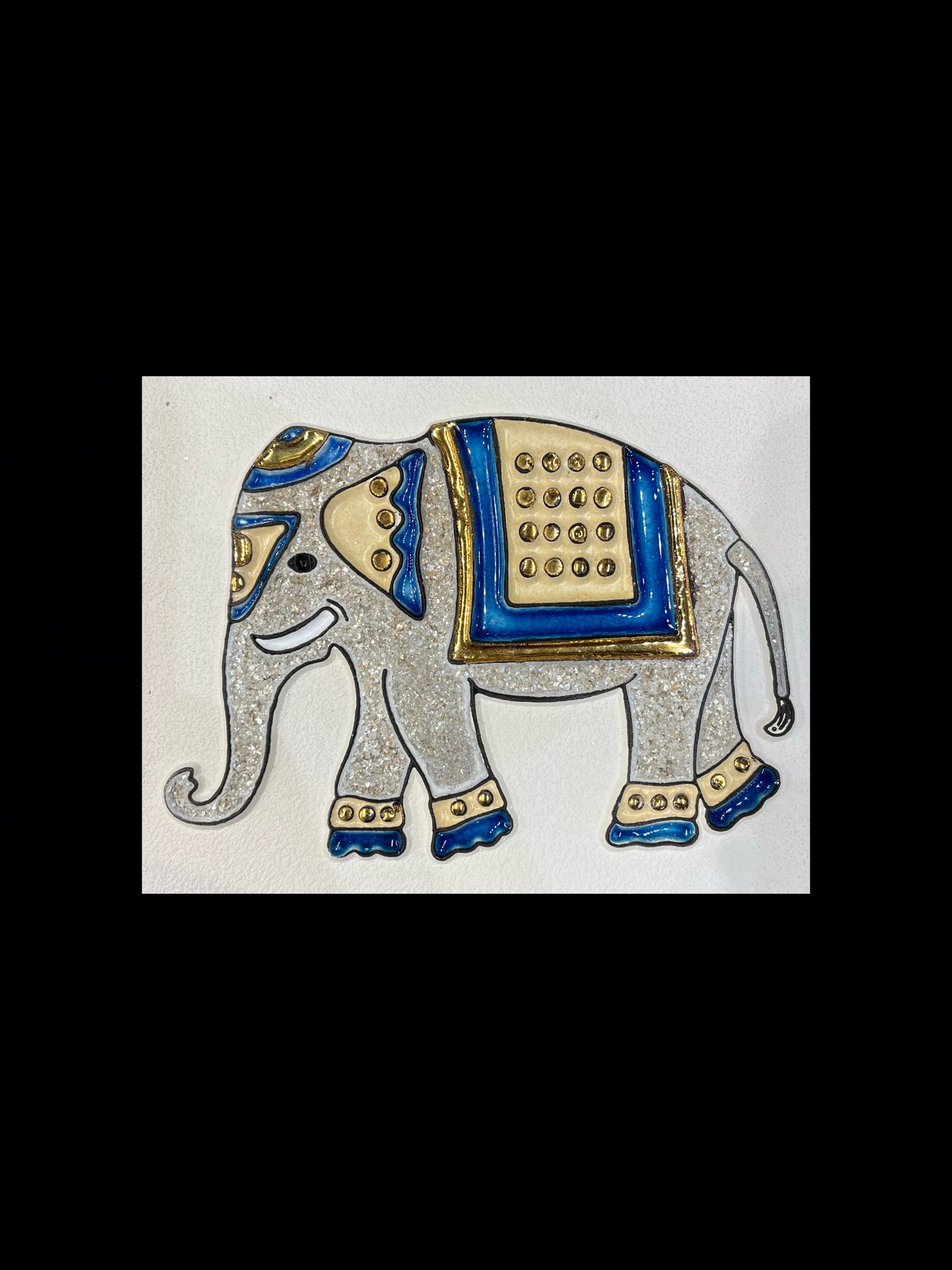 Tableau diffuseur d'huiles essentielles "Éléphant indien bleu zapata doré"