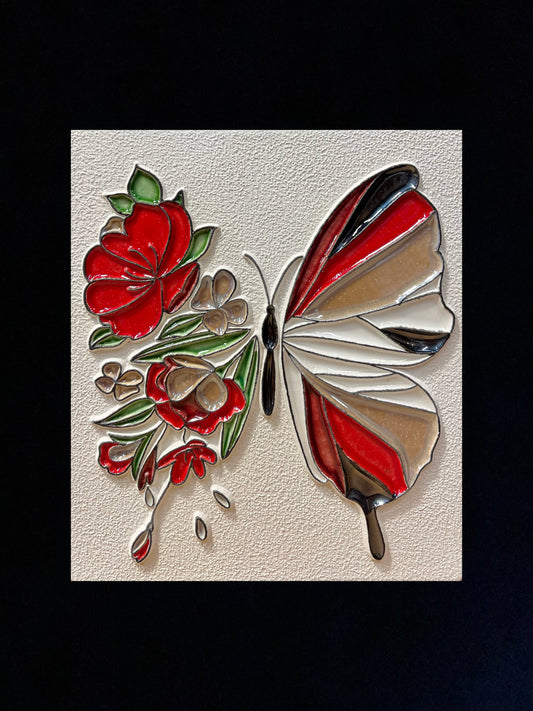 Tableau diffuseur d’huiles essentielles "Papillon rouge double face"