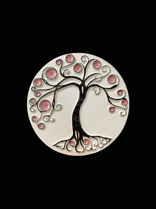 Tableau diffuseur d'huiles essentielles "Arbre de vie rose nacré avec racines "