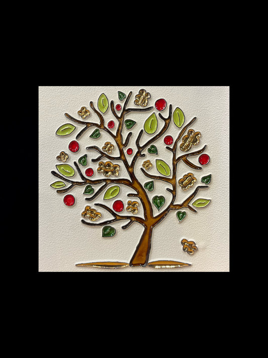 Tableau diffuseur d'huiles essentielles "Arbre de vie multicouleur sans racines doré grand"