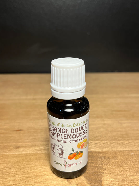 Huile essentielle synergie de "Orange douce-Pamplemousse" 20 ml